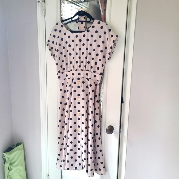 Retro polka dot dress - tan and black - Picture 1 of 9